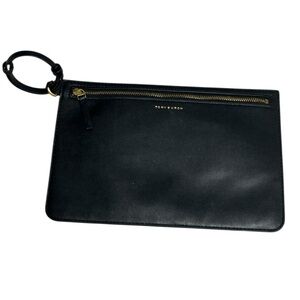 TORY BURCH Black Leather Wristlet / Tote Pouch
